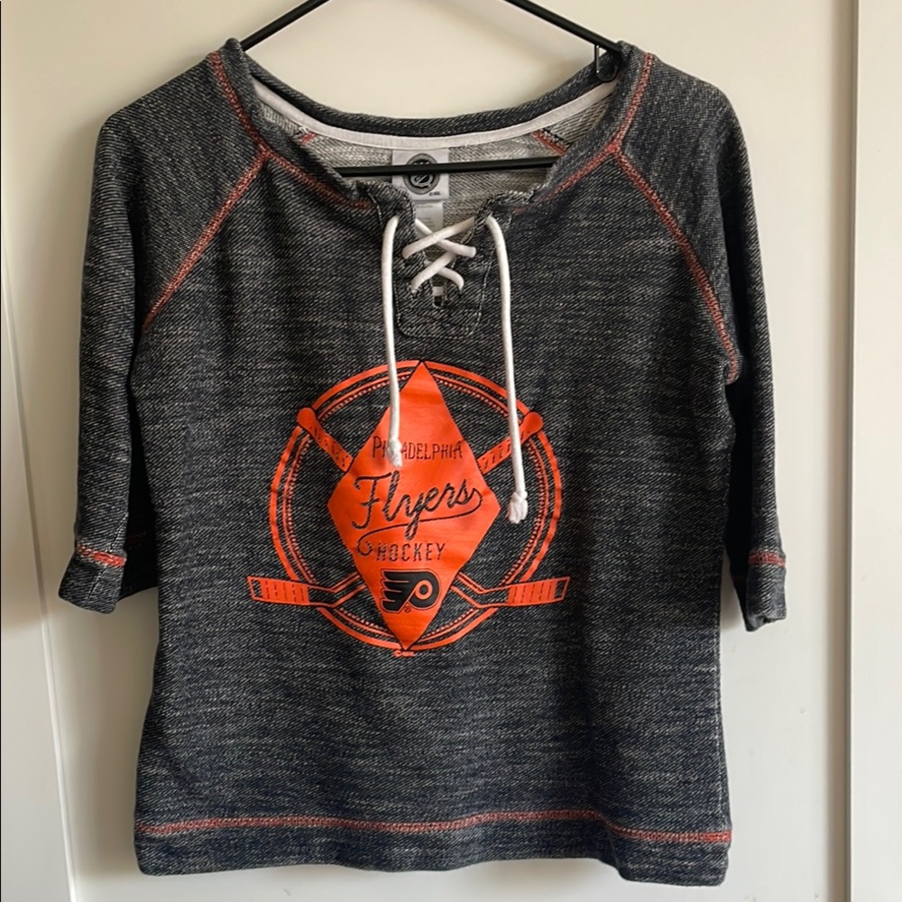 NHL Black and Orange Sweatshirt with Lace-Up Neckline